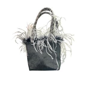 Avant Garde- top handle- black velvet- gray leopard feather trim- nwt tote